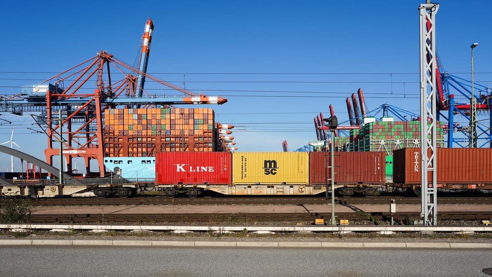 Containers and cranes at a multimodal terminal